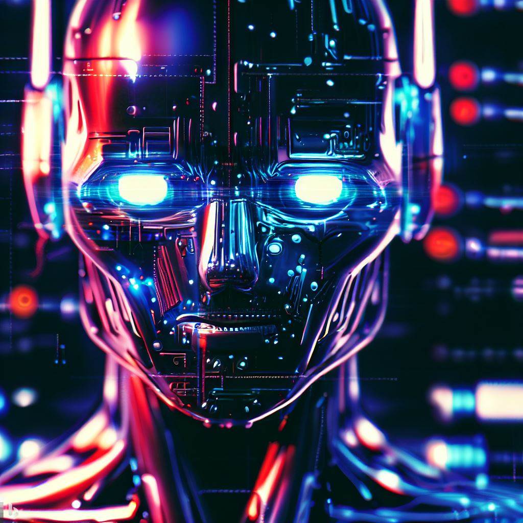 The Future of AI AI NLP Natural Language Processing with a robotic AI in a tron style aesthetic