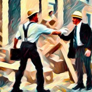 AI generated interpretation of a business coach helping home builders in an impressionist style