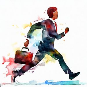 AI generated watercolor interpretation of a marathon running attorney