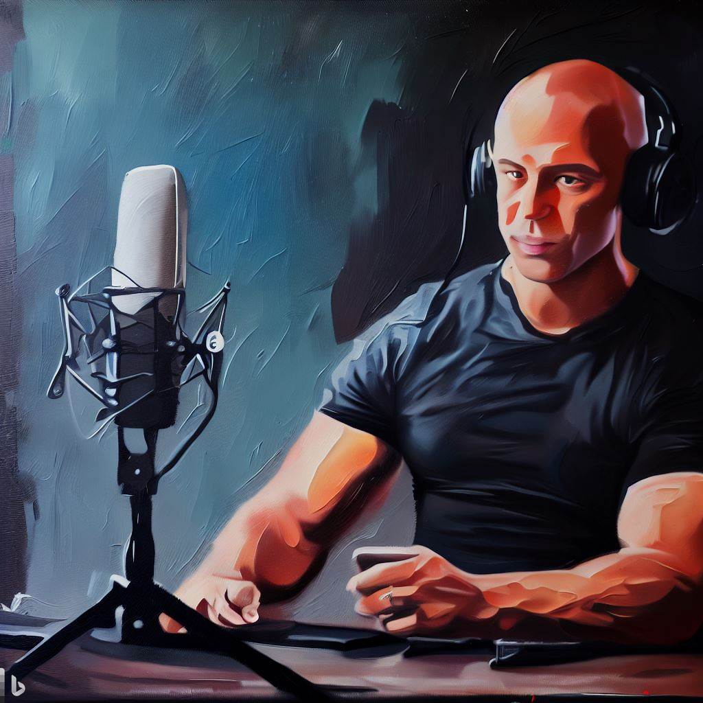 Paint Depiction of Tom Ward Recording a Podcast