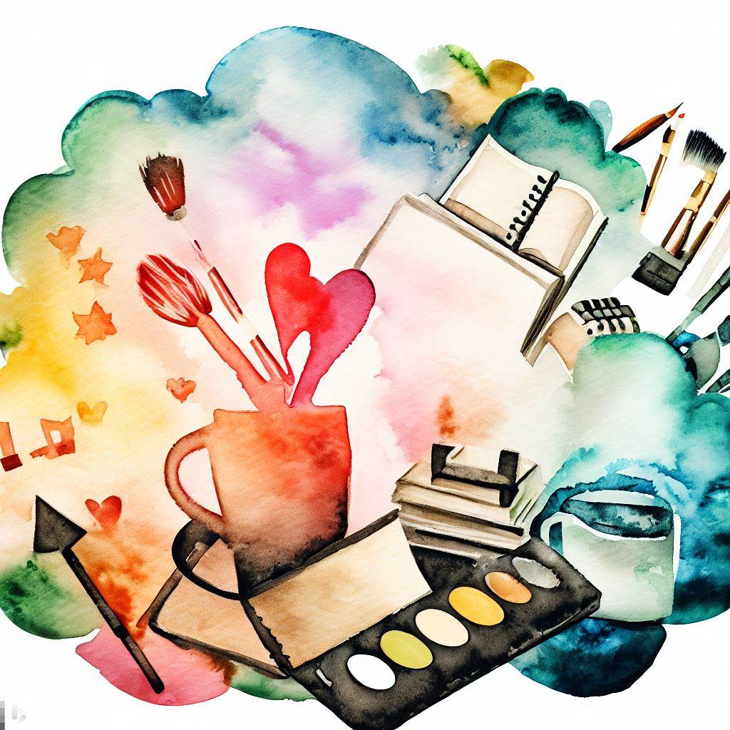 An AI generated image depicting a Watercolor image of Creativity and Hobbies to Manage Stress