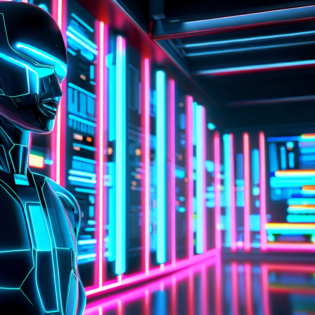 AI generated tron and cyberpunk inspired interpretation of AI in Retail